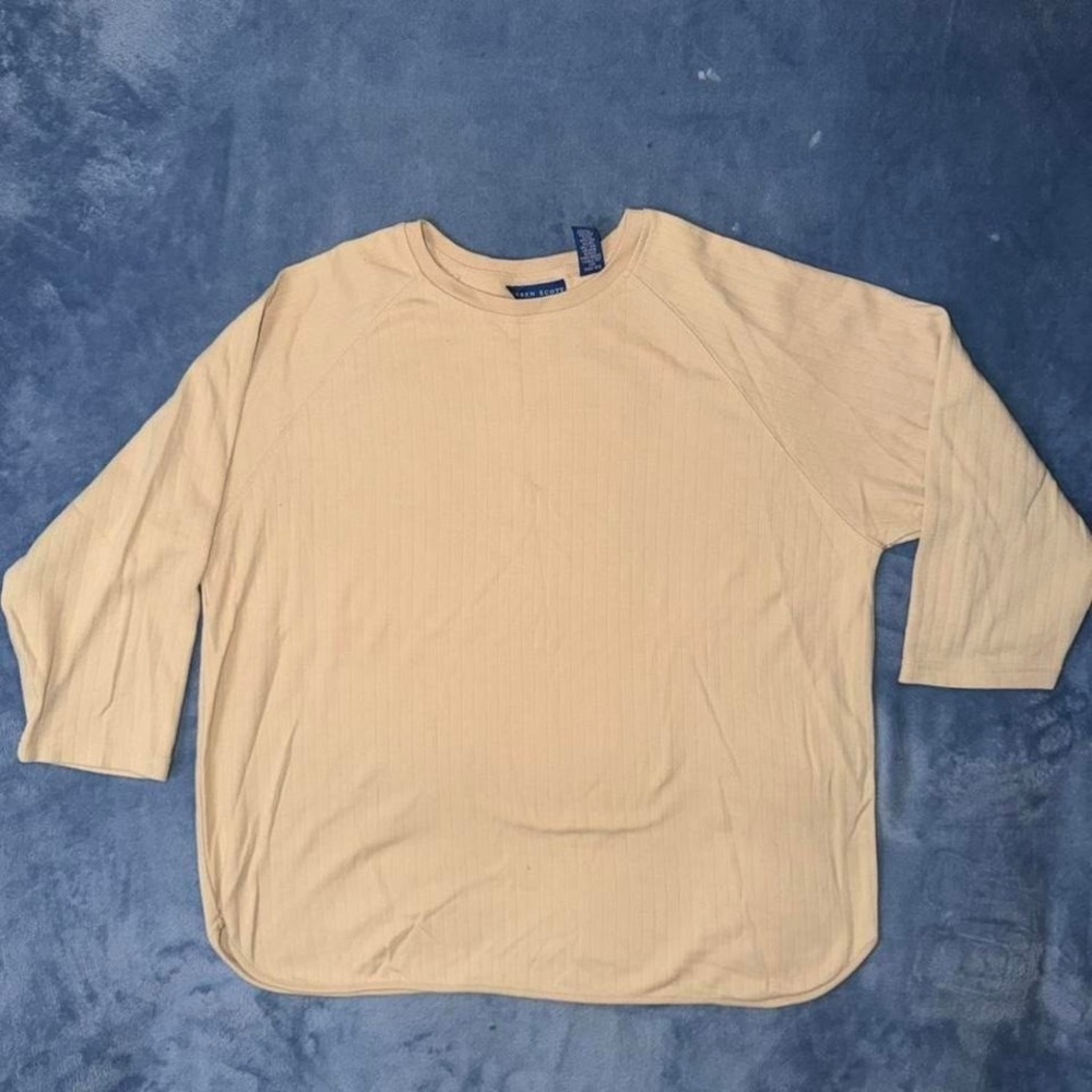 Karen Scott cream 3/4‎ sleeve top women Size L
